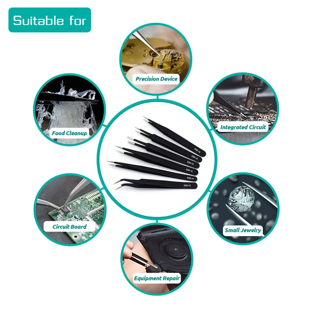 Juego de 6 Pinzas de Precisión - Electronics Repair Tool Kit reseña y precio