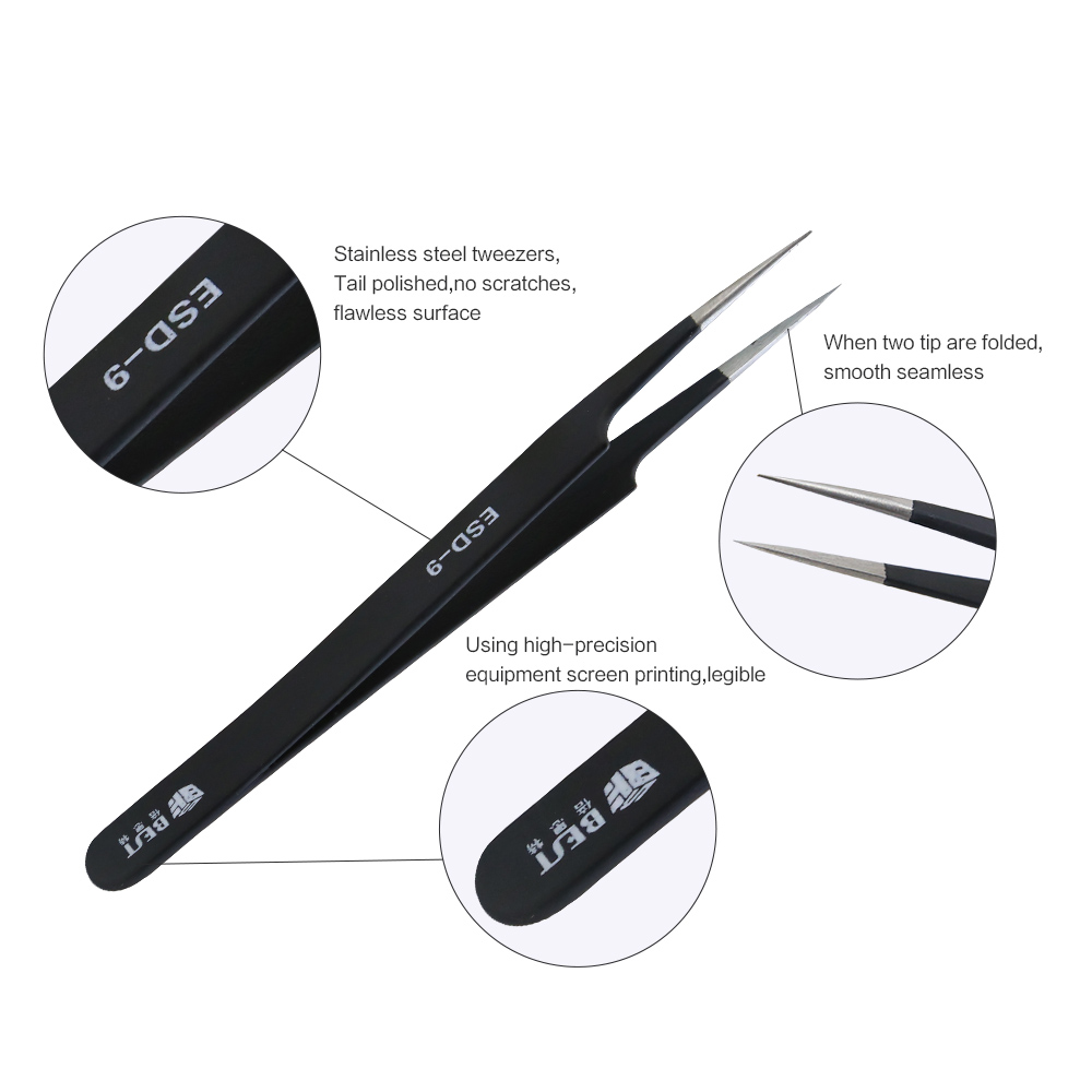 Pinzas antiestáticas BST-ESD-9 - Smd Tweezer Set reseña y precio